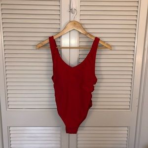 Red one piece bathing suit